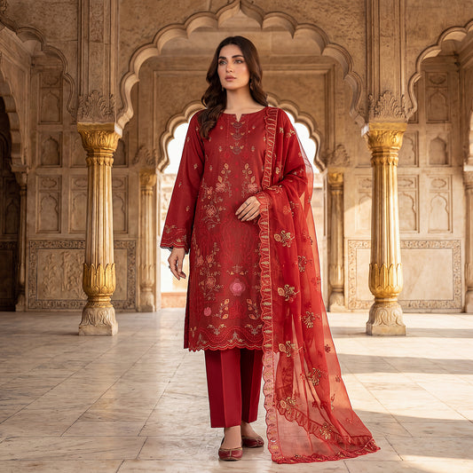 Mah-Noor By MahPosh Premium Doria Lawn Embroidered 3PC D-28