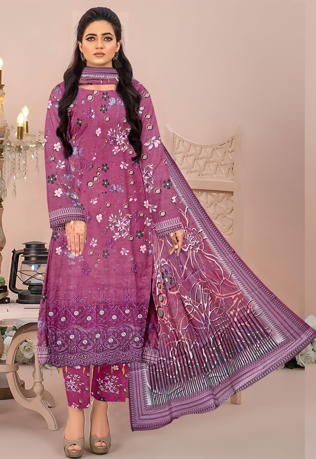 Sila Luxury Front Daman Heavy Embroidered Print Lawn D-03 Vol-104