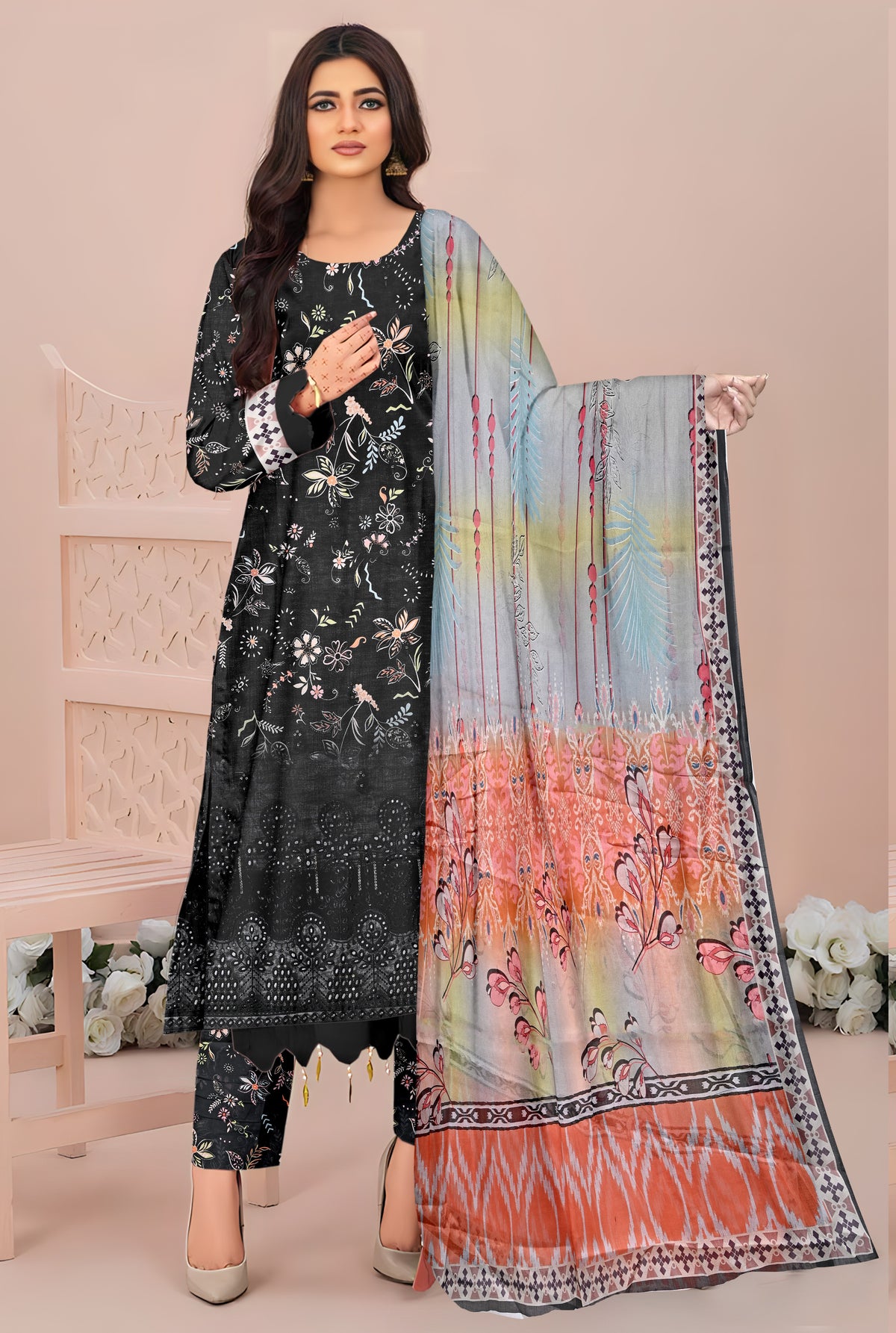 Sila Luxury Front Daman Heavy Embroidered Print Lawn D-04 Vol-104