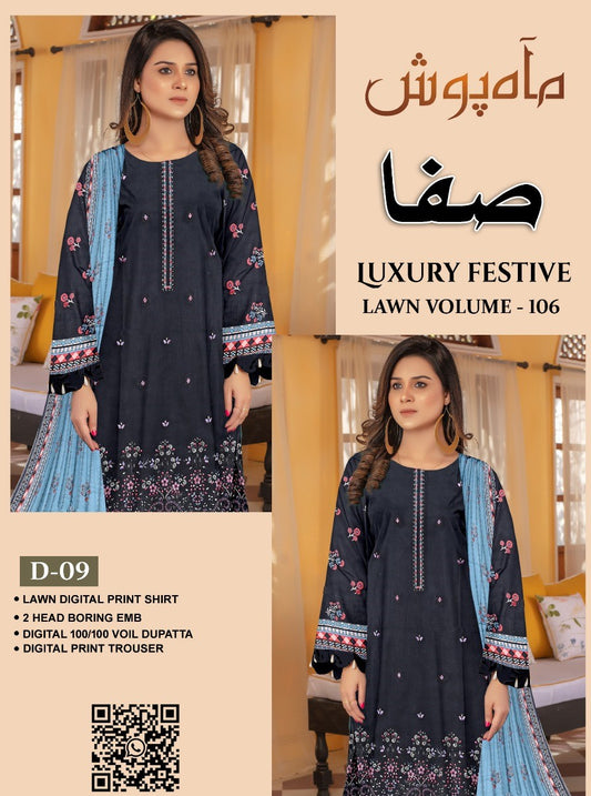 Safa Luxury Applic Print Lawn D-01 Vol-103