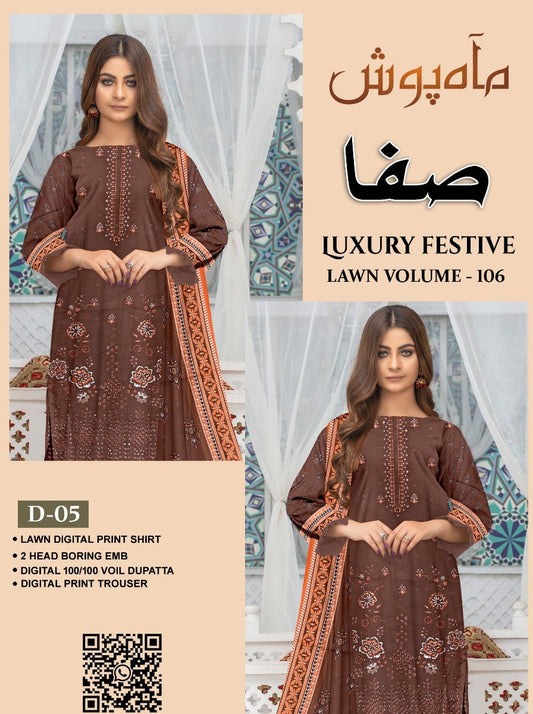 Safa Luxury Applic Print Lawn D-04 Vol-103