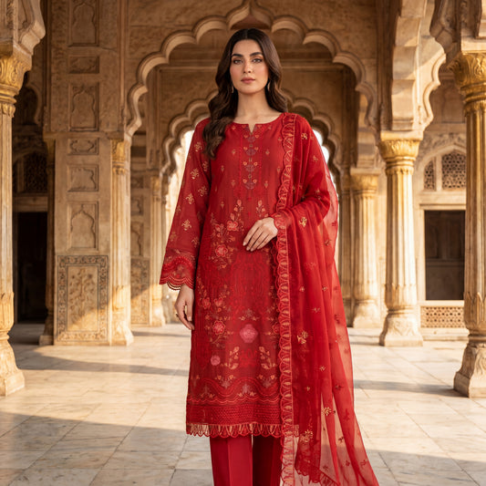 Mah-Noor By MahPosh Premium Doria Lawn Embroidered 3PC D-28