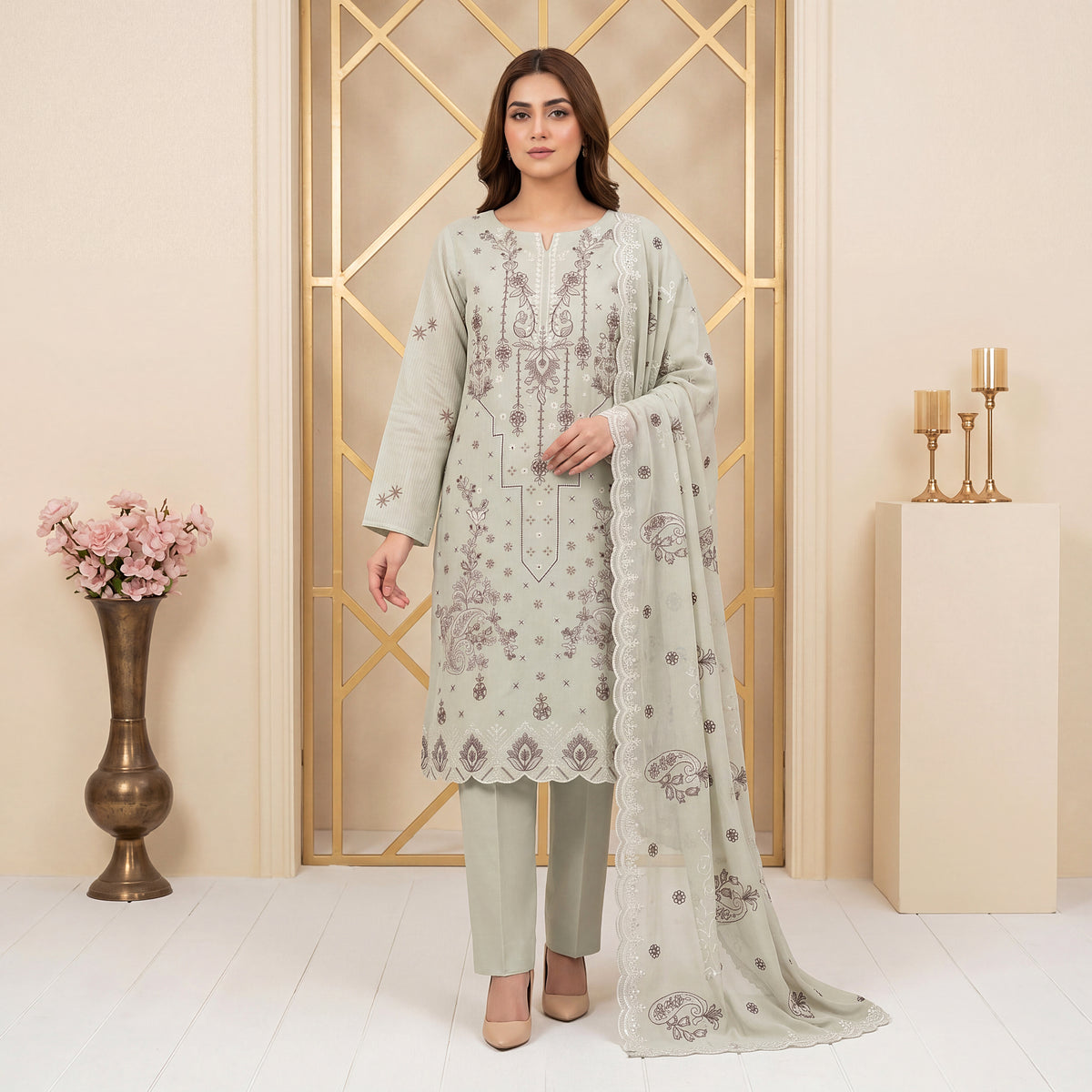 Mahroor by MahPosh Luxury Embroidered Bana Dora 3PC D-03