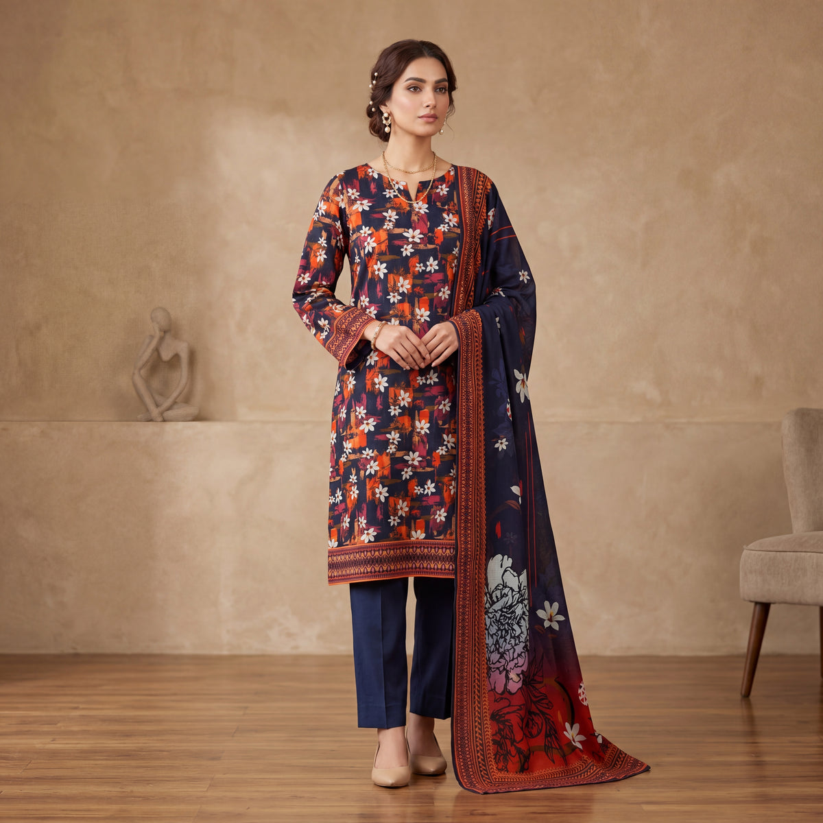 Edenrobe by MahPosh Luxury Printed Lawn 3PC D-34