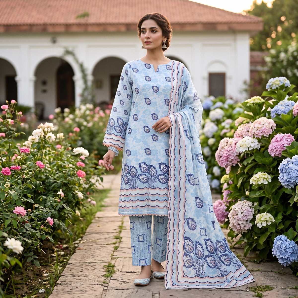 Zeenat 3PC Digital Printed Lawn Suit by Mahposh-D08