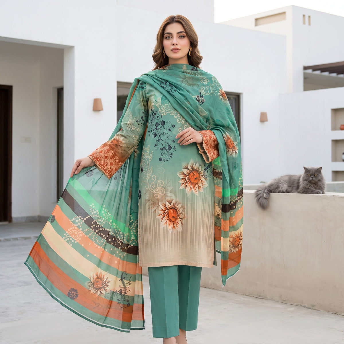 Zahra 3PC Classic Viscose Printed Suit by Mahposh-D11