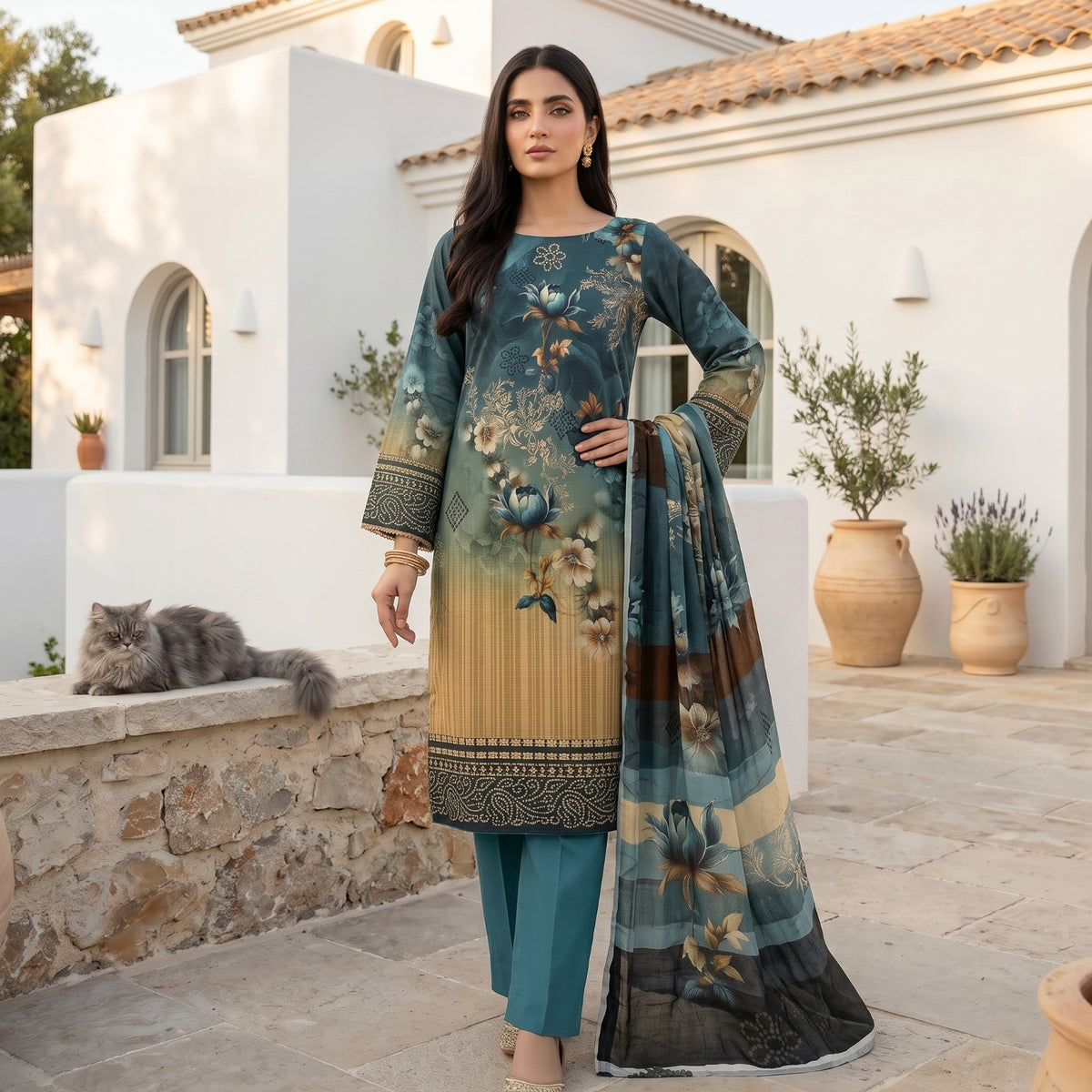 Zahra 3PC Classic Viscose Printed Suit by Mahposh-D17