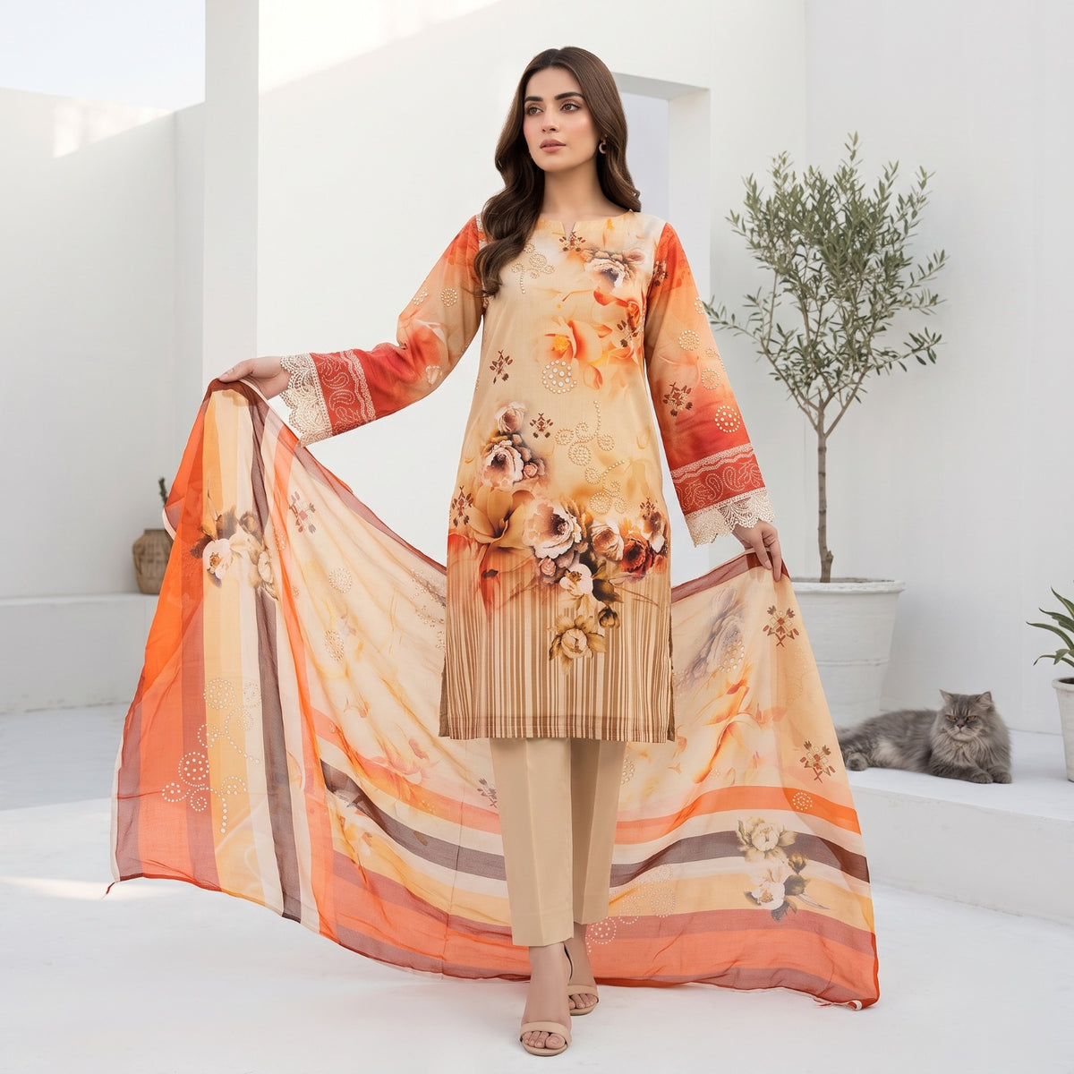 Zahra 3PC Classic Viscose Printed Suit by Mahposh-D18