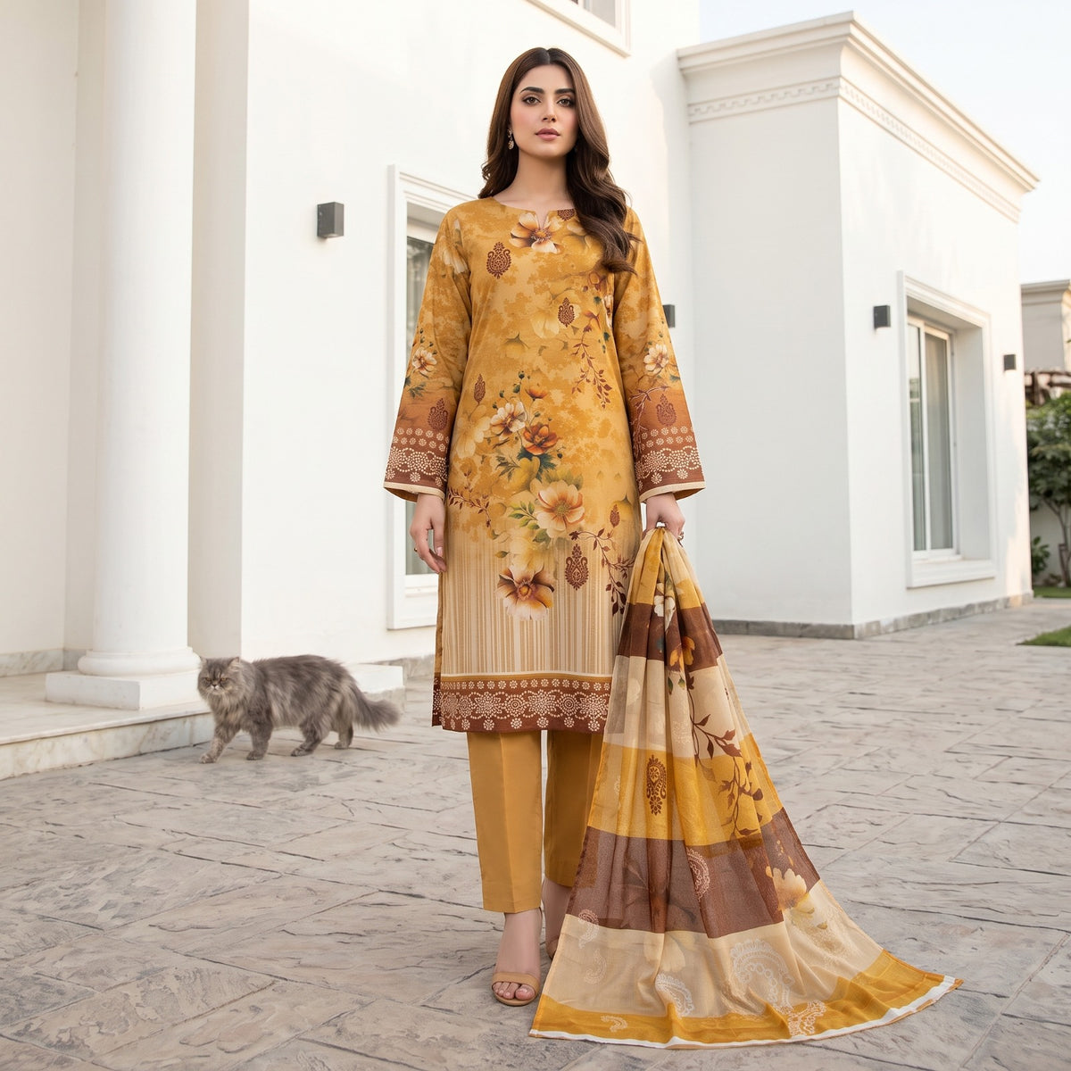 Zahra 3PC Classic Viscose Printed Suit by Mahposh-D19