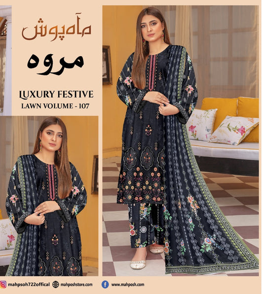 Marwa Luxury Applic Print Lawn D-03 Vol-102